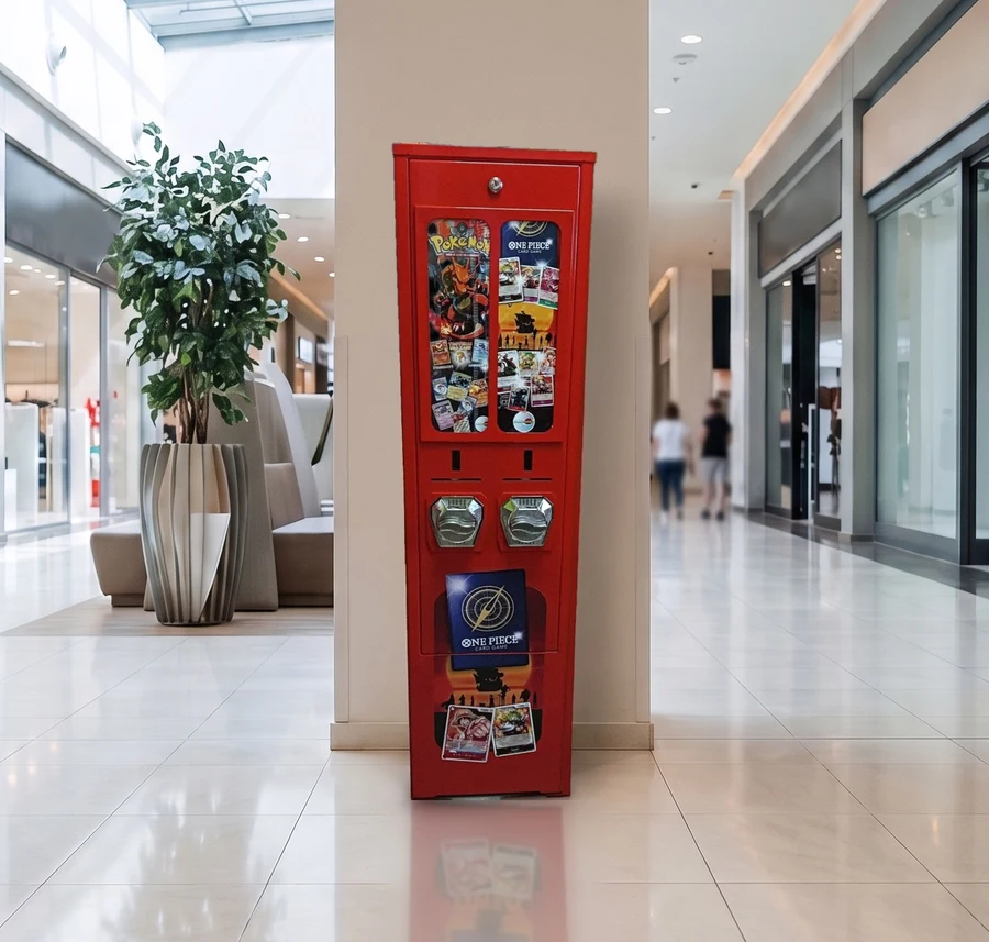 Een winkelcentrum met onze rode kaartenautomaat